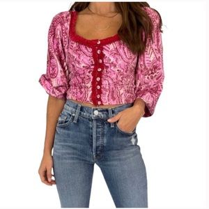 NWT Free People Dare Me Velvet Blouse in Retro Combo